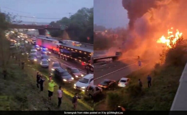 Video: US Highway On Fire After Fuel Tanker Crash, Shut Indefinitely