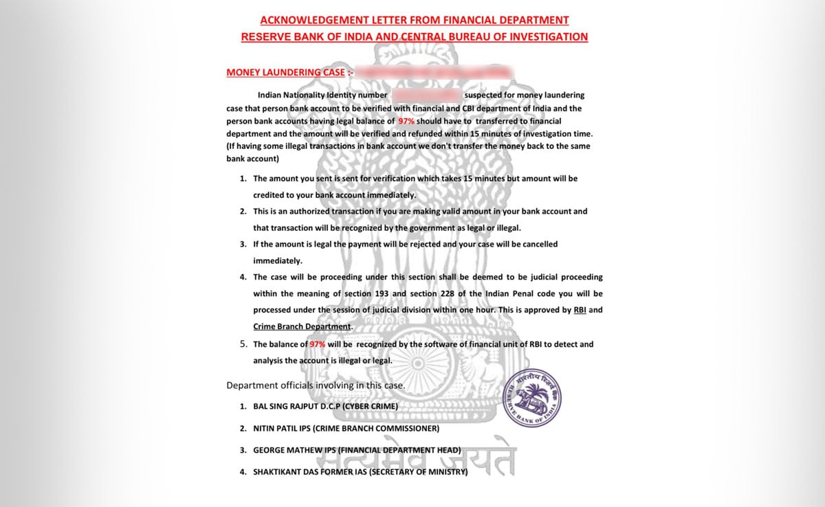 The gang used a fake acknowledgement letter The gang used a fake acknowledgement letter