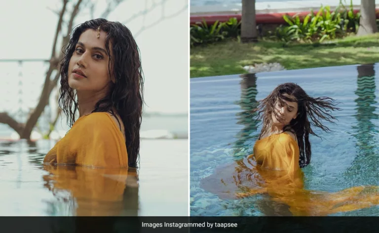 Taapsee Pannu Easily Ditched A Swimsuit For A Yellow Saree In The Pool
