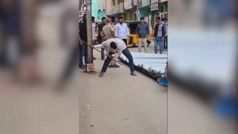 Biker makes narrow escape as tin shed falls on him in Tolichowki