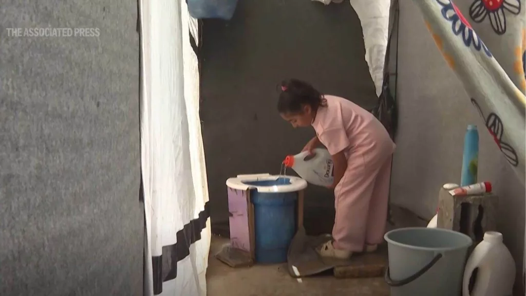 Palestinians using makeshift toilets inside tents to preserve dignity